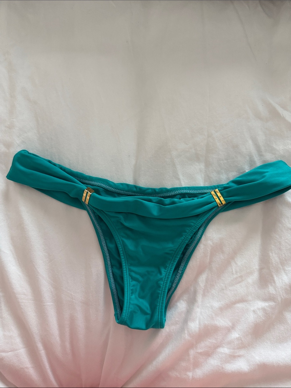 Vix Paula Hermanny Women's Bia Teal Fold-Over Bikini Bottom with Gold Accents